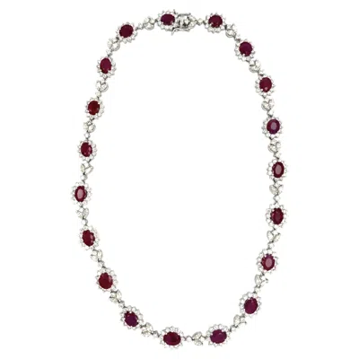 Pre-owned 1stdibs 30.00 Carats Ruby And 14.50 Carats Diamond Cluster Necklace In Multi