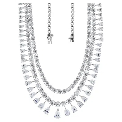 Pre-owned 1stdibs 31.71 Carats Pear & Round Diamond Fringe Tennis Necklace 18k White Gold