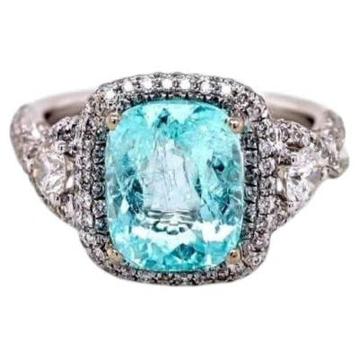Pre-owned 1stdibs 3.27ct Cushion Vivid Neon Blue-green Natural Paraiba Tourmaline Ring 18k Gold In Multi