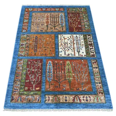 Pre-owned 1stdibs 3'3"x5' Blue Compartment Garden Design With Cypress Tree Hand Knotted Wool Rug