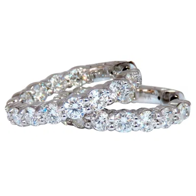 Pre-owned 1stdibs 3.43ct Natural Round Diamond Hoop Earrings 14kt Button & Share Prong* In Multi