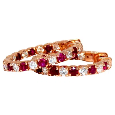 Pre-owned 1stdibs 3.45ct Natural Ruby Diamonds Hoop Earrings 14kt Rose Gold Inside Out* In Red