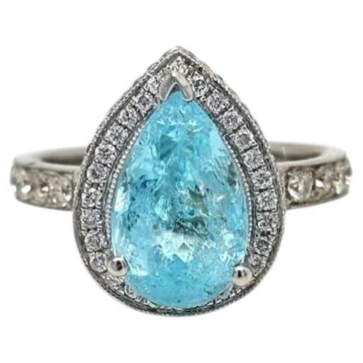 Pre-owned 1stdibs 3.71ct Vivid Neon Copper-bearing Blue Paraiba Tourmaline Ring 18k Gold Certified