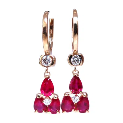 Pre-owned 1stdibs 3ct Natural Ruby Diamonds Cluster Earrings 14kt Gold* In Multi