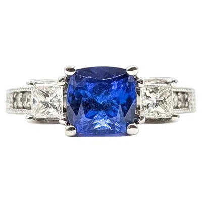 Pre-owned 1stdibs 3-stone Tanzanite & Diamond Milgrain Ring In 14k White Gold
