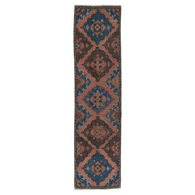 Pre-owned 1stdibs 3x12 Ft Handmade Runner Rug, Vintage Oriental Runner Rug In Maroon Red, Blue