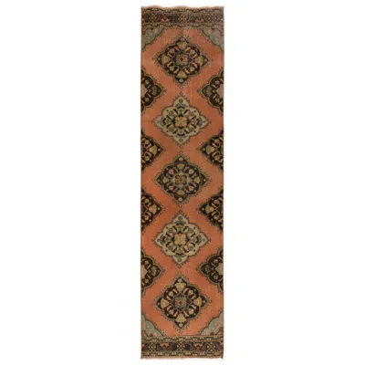 Pre-owned 1stdibs 3x12.7 Ft Vintage Handmade Runner Rug For Hallway, Corridor, Kitchen & Stairs In Brown