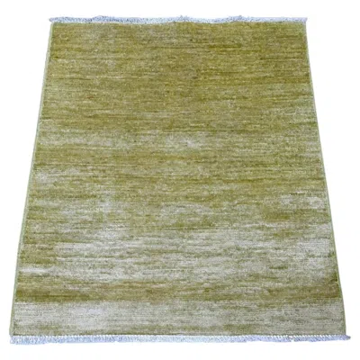 Pre-owned 1stdibs 3'x3' Lime Green Plain Solid Pattern Hand Knotted Ghazni Wool Square Mat Rug