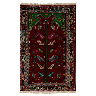 Pre-owned 1stdibs 3x4.5 Ft Vintage Hand Knotted Turkish Wool Prayer Rug, Tree Of Life Mihrab Rug In Black