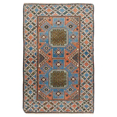 Pre-owned 1stdibs 3x4.6 Ft Vintage Hand Knotted Turkish Accent Rug, Geometric Pattern, 100% Wool In Brown