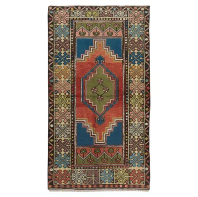 Pre-owned 1stdibs 3x5.6 Ft One Of A Kind Vintage Hand-knotted Turkish Tribal Accent Rug, 100% Wool In Brown