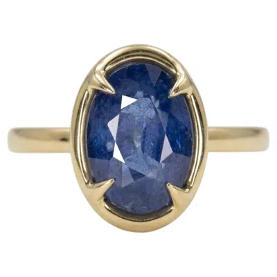 Pre-owned 1stdibs 4 Carat Oval Blue Sapphire Solitaire Vintage Style Ring In 14k Gold