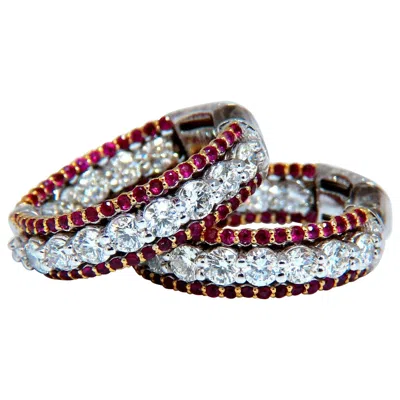 Pre-owned 1stdibs 4.24 Carat Natural Red Ruby Diamond Hoop Earrings 14kt Gold Three-row Intricate*