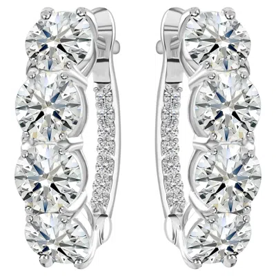 Pre-owned 1stdibs 4.24 Carat Natural Round Diamond Huggie Hoop Earrings 18k White Gold Handmade
