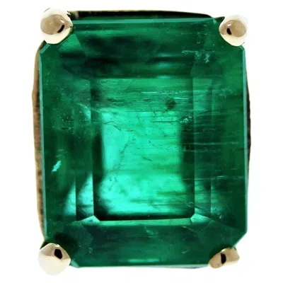 Pre-owned 1stdibs 4.28ct Green Emerald Ring In 18k Yellow Gold