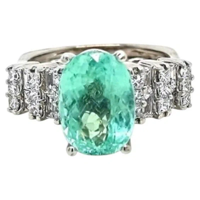 Pre-owned 1stdibs 4.4ct Oval Neon Blue-green Copper-bearing Paraiba Tourmaline Ring 18k Gold Gia In Multi
