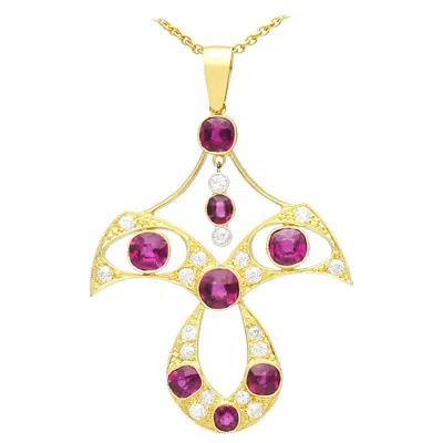 Pre-owned 1stdibs 4.52 Carat Garnet And Diamond And Yellow Gold Pendant Antique
