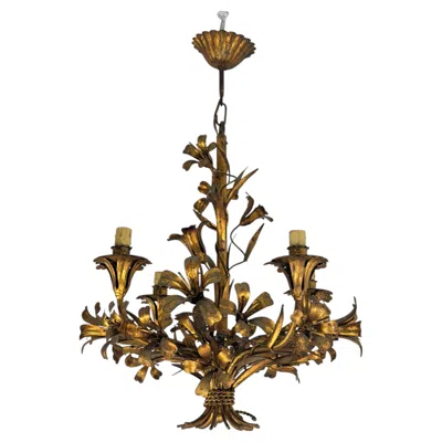 Pre-owned 1stdibs 4-light Wrought Iron Chandelier, Gold-colored, Made In Italy, 1950 In Brown