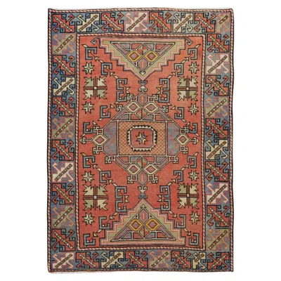 Pre-owned 1stdibs 4x5.7 Ft Semi Antique Turkish Wool Rug, Ca 1940, Geometric Design In Brown