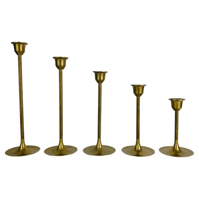 Pre-owned 1stdibs 5 Scandinavian Brass Candleholders, 1960s In Brown