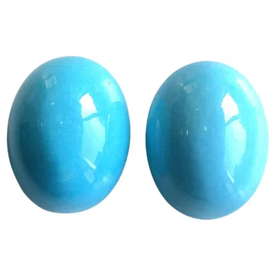 Pre-owned 1stdibs 50.00 Carats Turquoise Arizona Cabochons 2 Pieces Pair For Jewelry Natural Gem In Multi