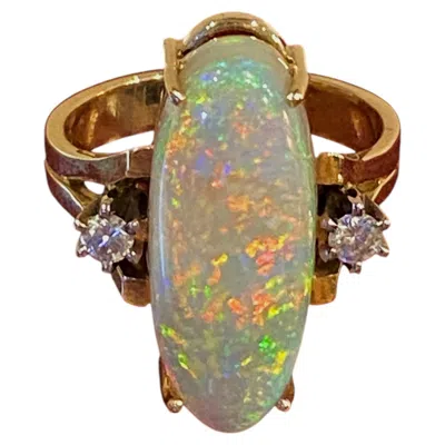 Pre-owned 1stdibs 5.00ct Solid Opal & Diamond Cocktail Ring In 18k Yellow Gold, Valued At $7300