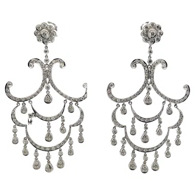 Pre-owned 1stdibs 5.19 Carat Round Brilliant G Vs2 Diamond 18 Karat White Gold Chandelier Earrings