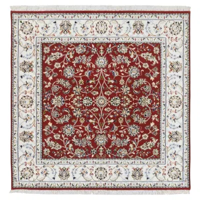 Pre-owned 1stdibs 5'1"x5'1" Cherry Red Hand Knotted Nain Design 250 Kpsi Wool Square Oriental Rug