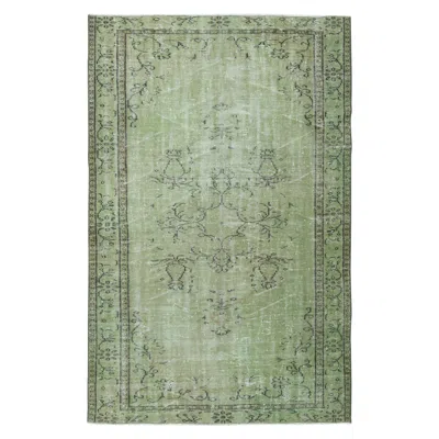 Pre-owned 1stdibs 5.3x8.3 Ft Green Color Handmade Turkish Wool Area Rug For Modern Interiors