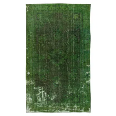 Pre-owned 1stdibs 5.4x9 Ft Shabby Chic Handmade Rug In Green Color. Distressed Turkish Area Rug