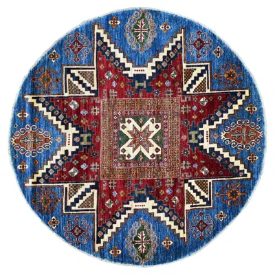 Pre-owned 1stdibs 5'7"x5'7" Blue Afghan Super Kazak With Star Design Hand Knotted Wool Round Rug