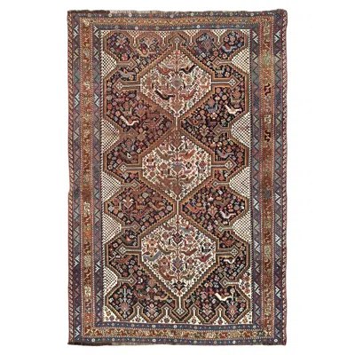 Pre-owned 1stdibs 5x7 Antique Persian Khamseh Rug Fine Shiraz Tribal 137cm X 208cm Circa 1890 In Brown