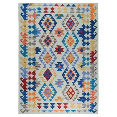 Pre-owned 1stdibs 5x8 Multicolor Flat Weave Wool Diamond Constellations Geometric Carpet Rug In Gray