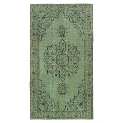 Pre-owned 1stdibs 5x8.7 Ft Authentic Handmade Green Color Turkish Area Rug For Modern Interiors