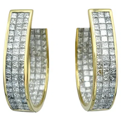 Pre-owned 1stdibs 6.00 Carats Total Princess Cut Diamond Inside Outside Hoop Earrings In 18k Gold In Multi