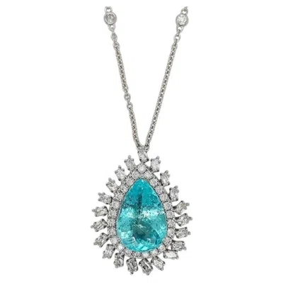 Pre-owned 1stdibs 6.51ct Vivid Neon Green-blue Paraiba Tourmaline Necklace 18k Gold Gia Cert In Multi