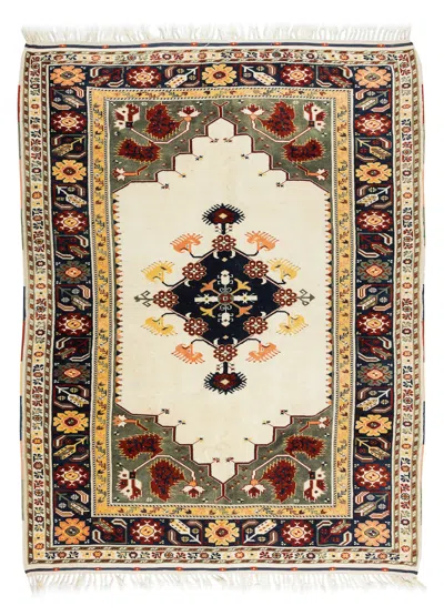 Pre-owned 1stdibs 6.5x8.4 Ft Vintage Hand-knotted Turkish Area Rug With Geometric Medallion Design In Sand