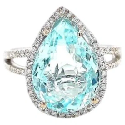 Pre-owned 1stdibs 6.69ct Pear Vivid Neon Blue-green Copper-bearing Paraiba Tourmaline Ring 18k Wg In Multi