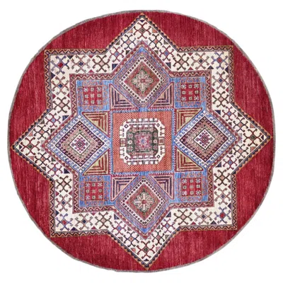 Pre-owned 1stdibs 6'6"x6'6" Red Afghan Super Kazak With Star Design Hand Knotted Wool Round Rug