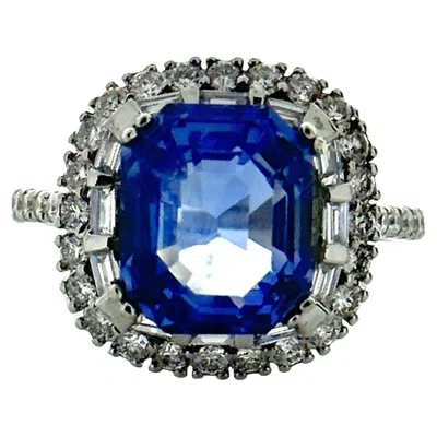 Pre-owned 1stdibs 6.74ctw Blue Sapphire And 0.89ctw Diamond Ring In 14k White Gold