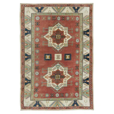 Pre-owned 1stdibs 6.8x10 Ft Vintage Hand Knotted Geometric Design Turkish Area Rug For Living Room In Brown