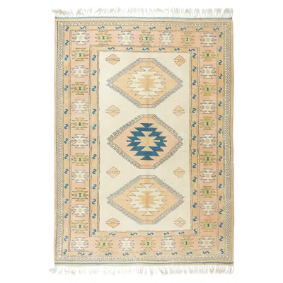 Pre-owned 1stdibs 6.8x9.2 Ft Vintage Handmade Turkish Rug With Triple Geometric Medallion Design In Sand
