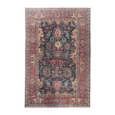 Pre-owned 1stdibs 6x9 Hand-knotted Afghan Serapi Tribal Wool Rug, Charcoal & Rust Field In Black