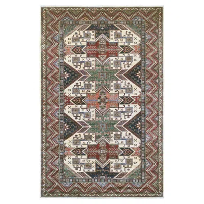 Pre-owned 1stdibs 6'x9'1" Ivory Afghan Super Kazak With Sherwan Design Hand Knotted Wool Rug In White