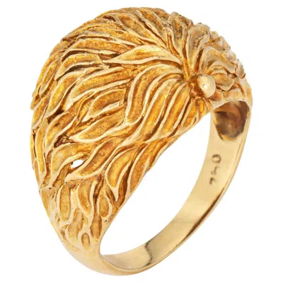 Pre-owned 1stdibs 70s Vintage Dome Ring Sz 6.25 Cigar Band Textured Botanical 18k Yellow Gold