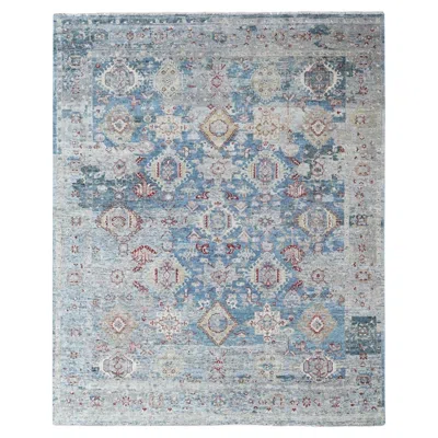 Pre-owned 1stdibs 7'10"x9'10" Blue Broken And Erased Persian Karajeh Design Hand Knotted Wool Rug