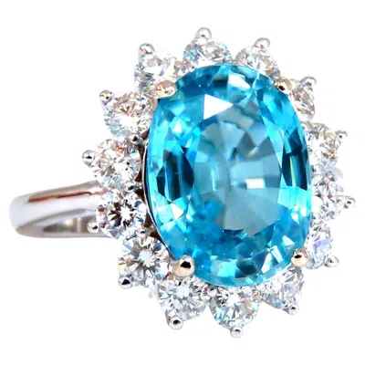 Pre-owned 1stdibs 7.22ct Natural Blue Zircon Diamonds Cluster Cocktail Halo Ring 18kt Gold