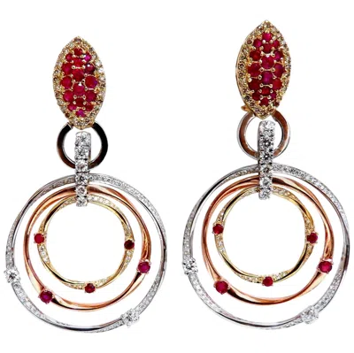 Pre-owned 1stdibs 7.38 Carat Natural Ruby Diamond Dangle Chandelier Earrings 14 Karat Gold Omega* In Multi