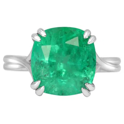 Pre-owned 1stdibs 7.49ct Platinum Cushion Cut Colombian Emerald Solitaire Engagement Ring In Green