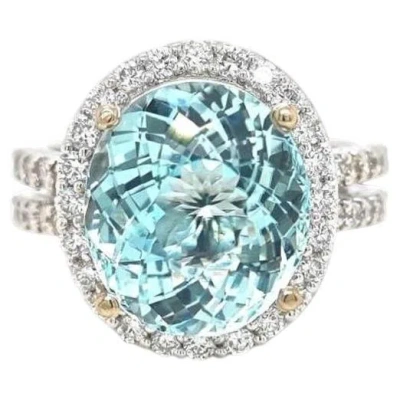 Pre-owned 1stdibs 7.69ct Oval Vivid Neon Blue-green Natural Paraiba Tourmaline Ring 18k Gold In Multi